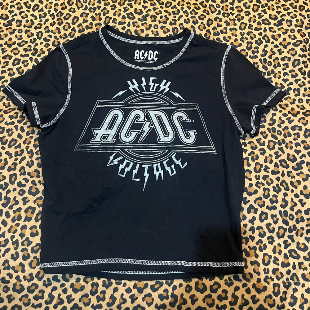 AC/DC Rhinestone black and white crop top